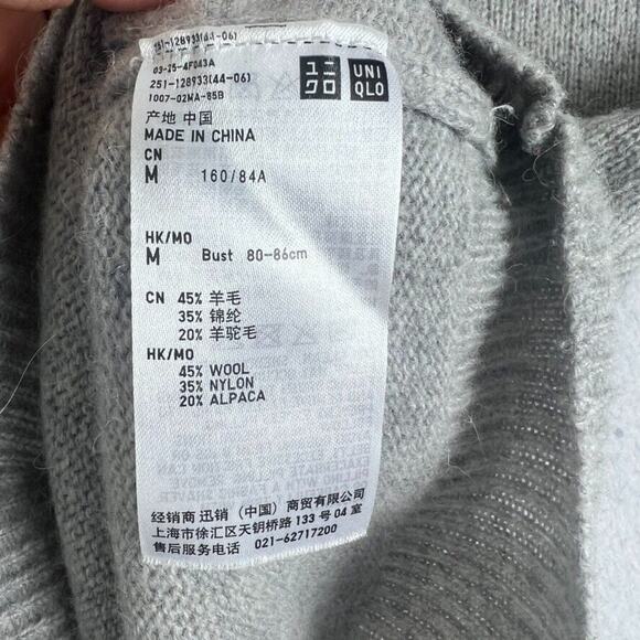 Uniqlo Sweater Womens Medium Gray Alpaca Wool Blend Knit Pullover V-Neck - Picture 7 of 9